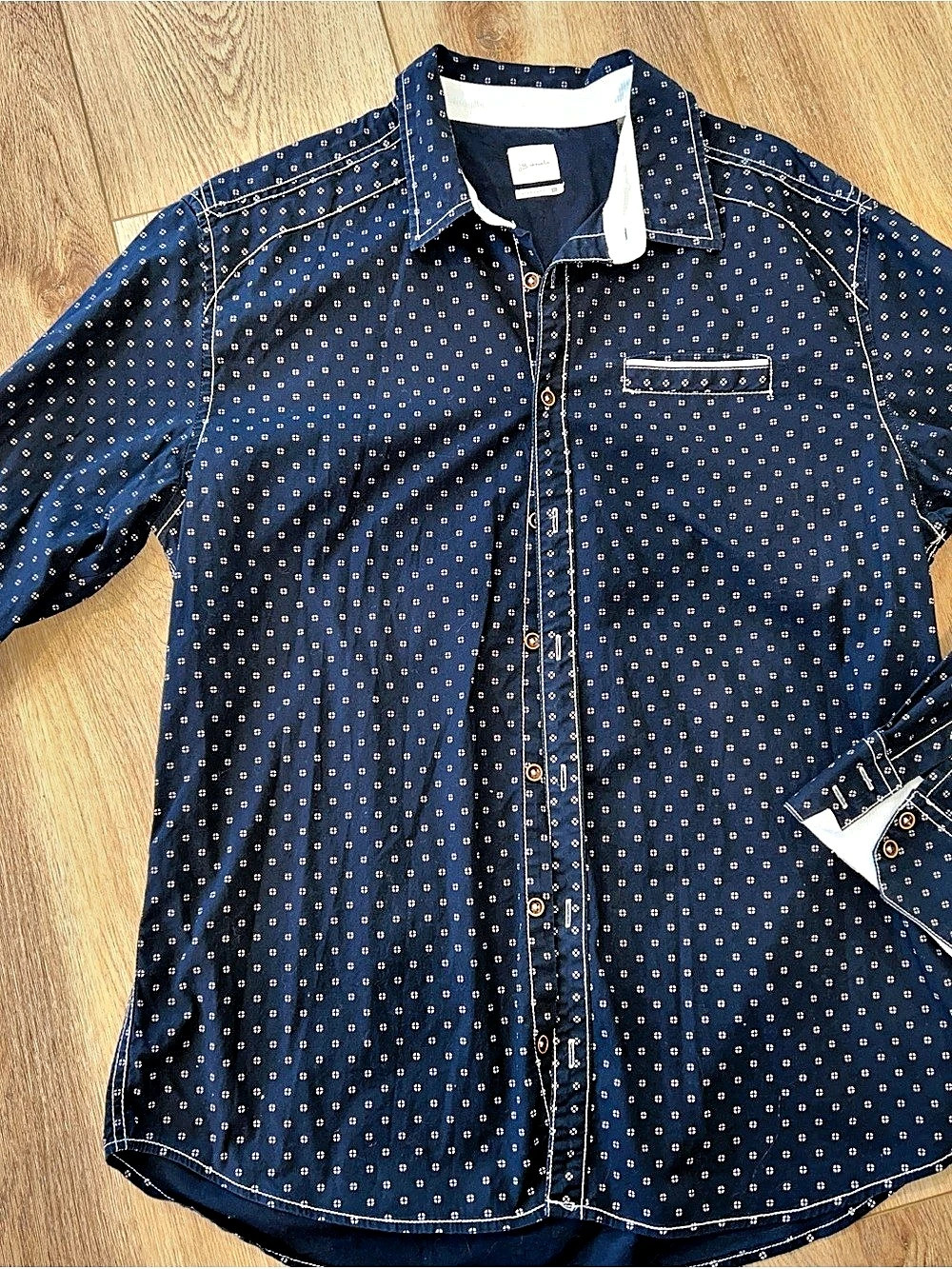 JB Holt Men's Blue Geometric Dots Button Down Standard Shirt Size X-Large